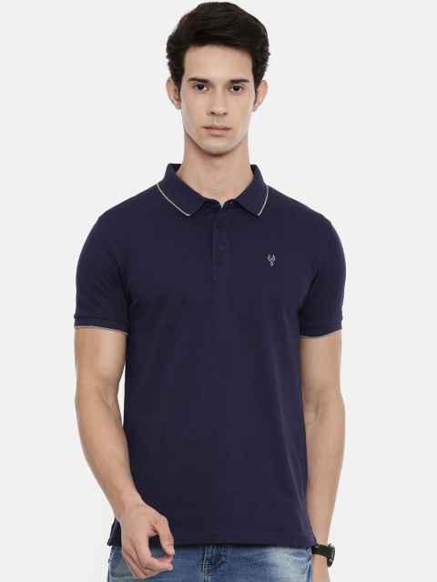 

Classic Polo Men Navy Blue Solid Polo Collar Slim Fit T-shirt