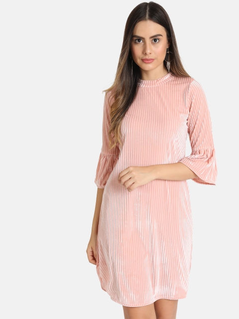 

VividArtsy Women Striped Pink A-Line Velvet Dress