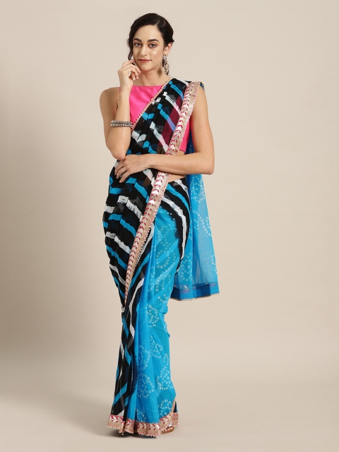 

Mitera Hand Dyed Blue & Black Bandhani Chiffon Sustainable Saree