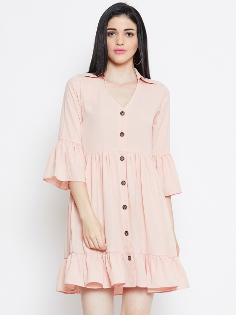 

THE SILHOUETTE STORE Women Solid Peach-Coloured Fit and Flare Dress
