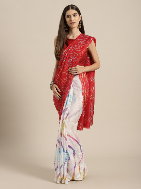

Mitera Hand Dyed Red & White Bandhani Silk Sustainable Saree