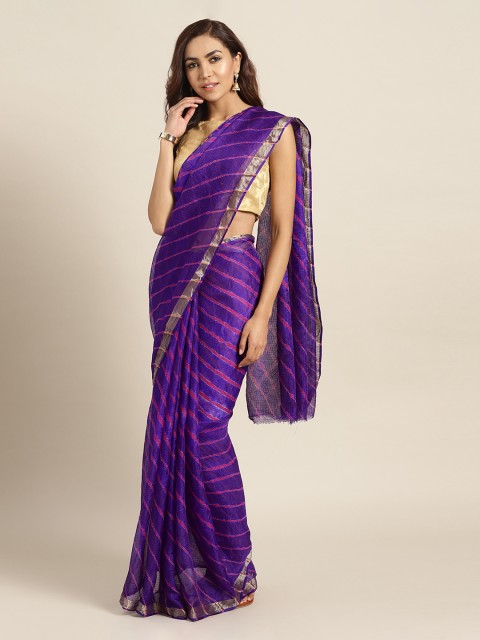 

Mitera Blue Leheriya Embroidered Pure Georgette Sustainable Saree, Navy blue