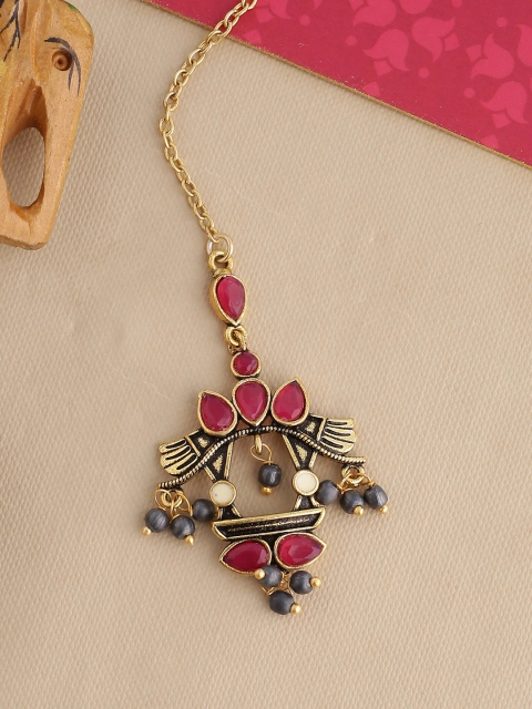

Studio Voylla Women Gold-Toned & Red Oxidised Maang Tikka