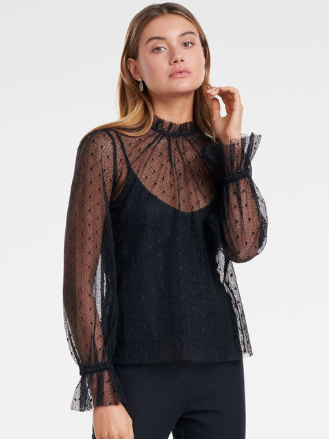 

Forever New Women Black Self Design Top