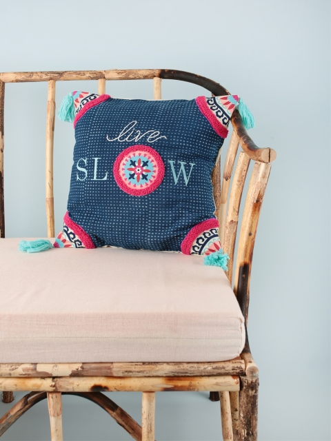 

Chumbak Blue & Pink Quirky Square Cushion Cover