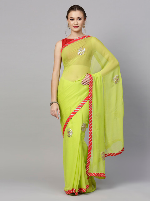

Mitera Lime Green Embroidered Pure Georgette Saree