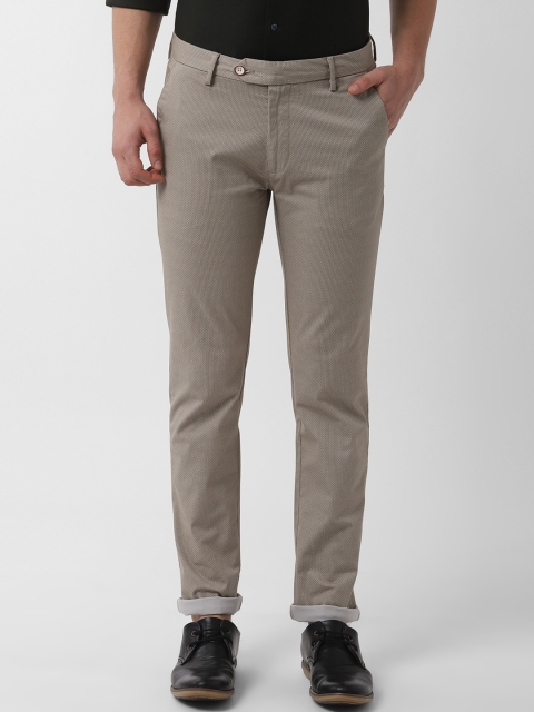

Peter England Casuals Men Beige Super Slim Fit Printed Regular Trousers