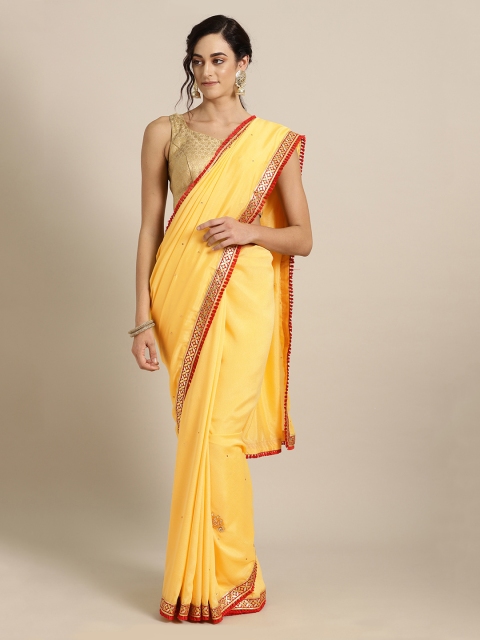

Geroo Jaipur Yellow Hand Embellished Crepe Saree