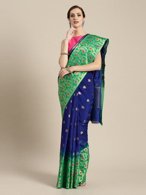 

Mitera Blue & Green Hand Woven Banarasi Silk Sustainable Saree