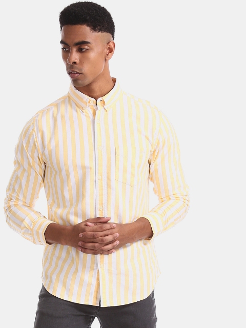 

Aeropostale Men Yellow & White Slim Fit Striped Casual Shirt