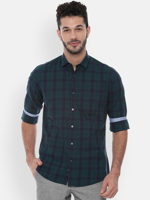 

Van Heusen Sport Men Green & Navy Blue Slim Fit Checked Casual Shirt