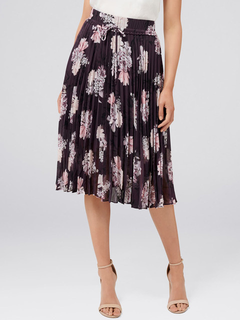 

Forever New Women Brown Floral Print Pleated Skirt, Black