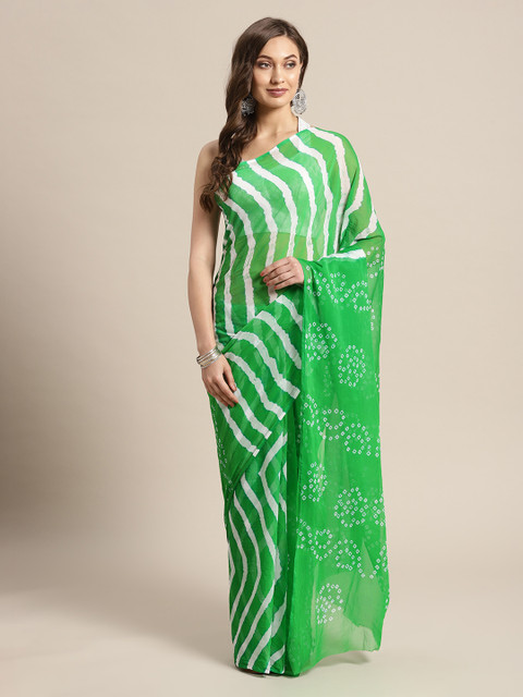 

Mitera Hand Dyed Green Bandhani Chiffon Saree