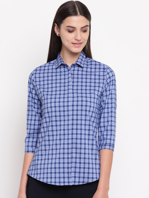 

Hancock Women Blue Regular Fit Checked Formal Shirt