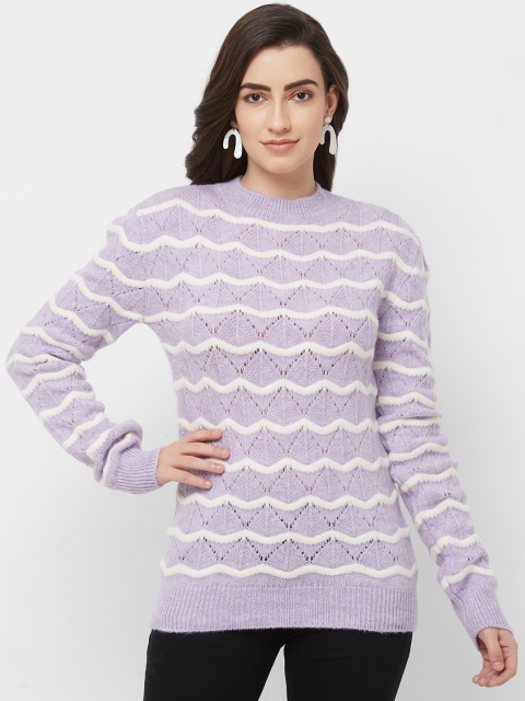 

bebe Women Lavender & White Cable Knit Sweater