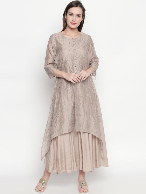 

RANGMANCH BY PANTALOONS Women Embellished Taupe Maxi Dress