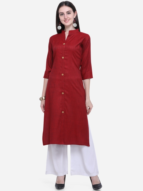 

Kvsfab Women Red Solid Straight Kurta