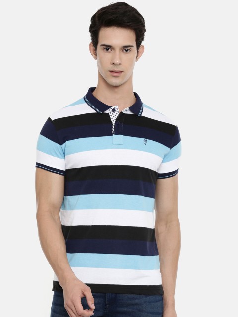 

Classic Polo Men Black Striped Polo Collar Slim Fit T-shirt