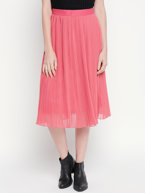 

Forever Glam Women Pink Solid Pleated Midi Skirt