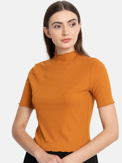 

Kazo Women Mustard Yellow Solid Top, Rust
