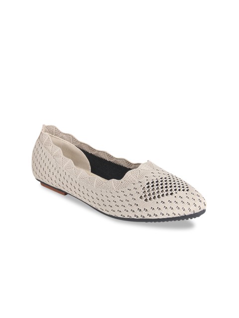 

Flat n Heels Women Beige Woven Design Mesh Ballerinas
