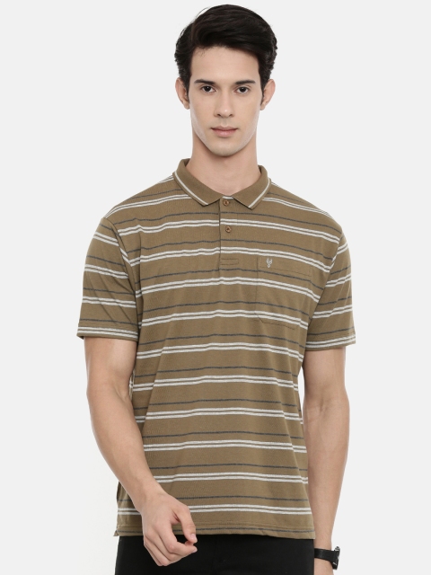 

Classic Polo Men Brown & Grey Striped Polo Collar Slim Fit T-shirt