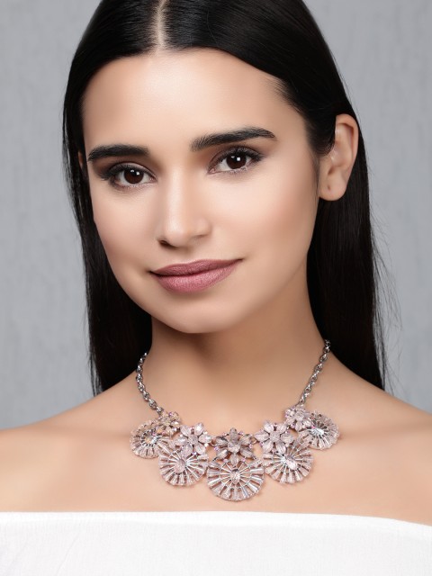 

Rubans Pink & Silver-Toned Stone Studded Necklace