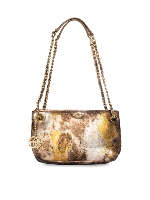 

Eske Gold-Toned & Brown Textured Leather Shoulder Bag