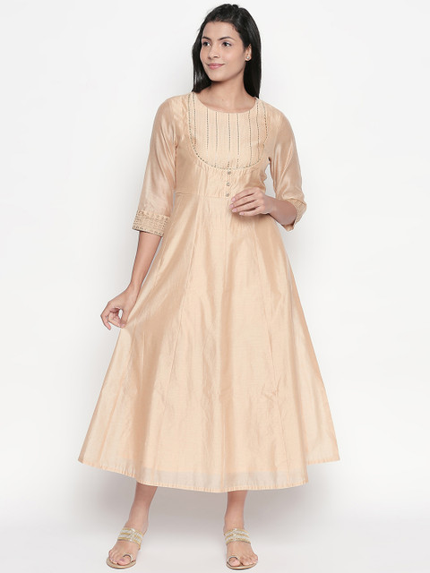 

RANGMANCH BY PANTALOONS Women Embellished Gold-Toned Fit and Flare Dress