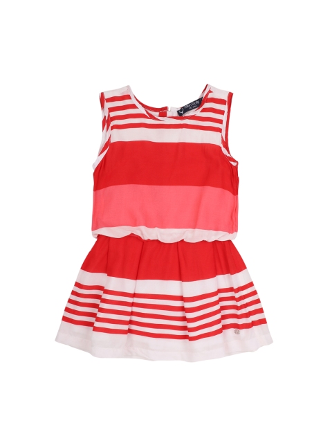 

Allen Solly Junior Girls Red & Off-White Striped Drop-Waist Dress