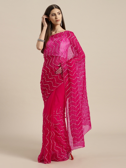 

Mitera Magenta Embroidered Poly Chiffon Saree