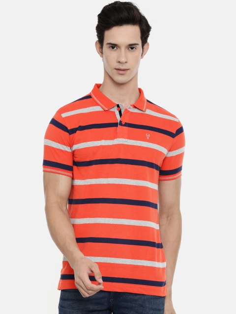 

Classic Polo Men Orange Striped Polo Collar T-shirt
