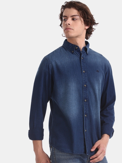 Aeropostale Men Blue Regular Fit Faded Casual Denim Shirt