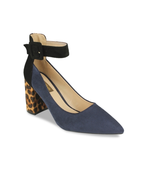

Flat n Heels Women Navy Blue & Mustard Yellow Colourblocked Suede Pumps