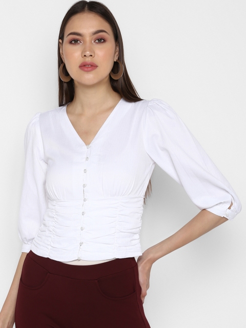 

FOSH Women White Solid Shirt Style Top