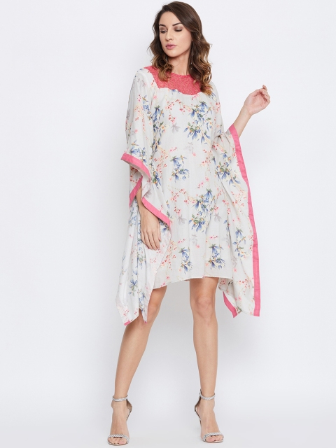 

The Kaftan Company Women Off-White Floral Printed Kaftan Dress