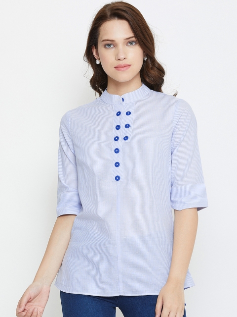 

Imfashini Women Blue Striped Shirt Style Top