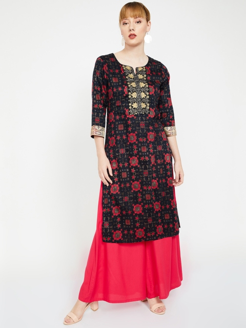 

Melange by Lifestyle Women Black Printed Straight Kurta