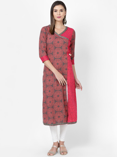 

Soch Women Grey & Pink Printed Straight Kurta