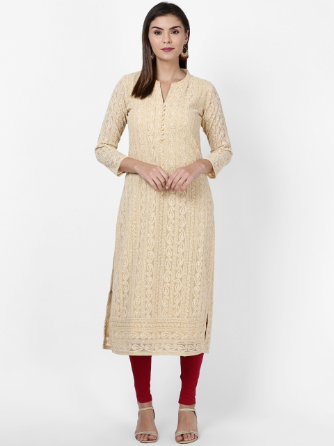 

Soch Women Beige Embroidered Straight Kurta
