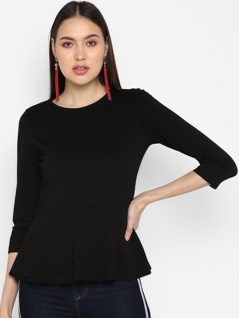 

FOSH Women Black Solid Peplum Top