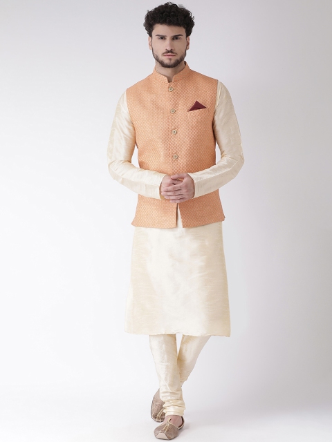 

TABARD Men Beige Self Design Kurta with Churidar