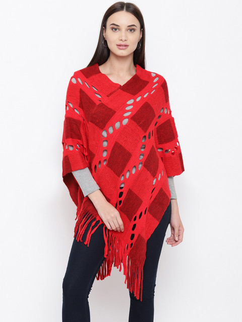 

HK colours of fashion Women Red Self Design Sweater