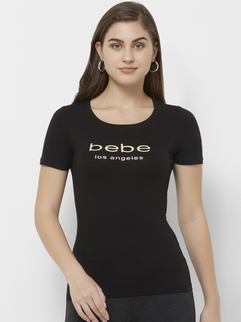 

bebe Women Black Printed Round Neck T-shirt