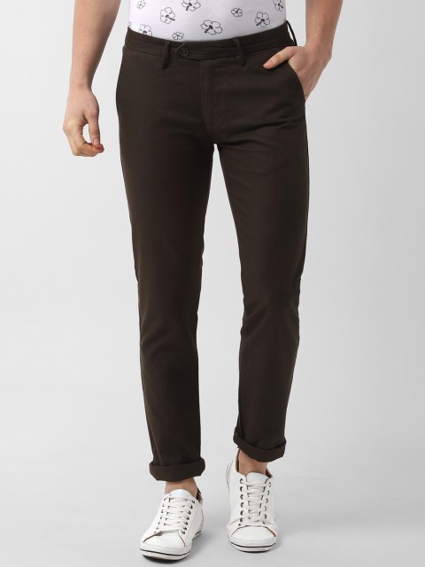 

Peter England Casuals Men Brown Super Slim Fit Solid Regular Trousers