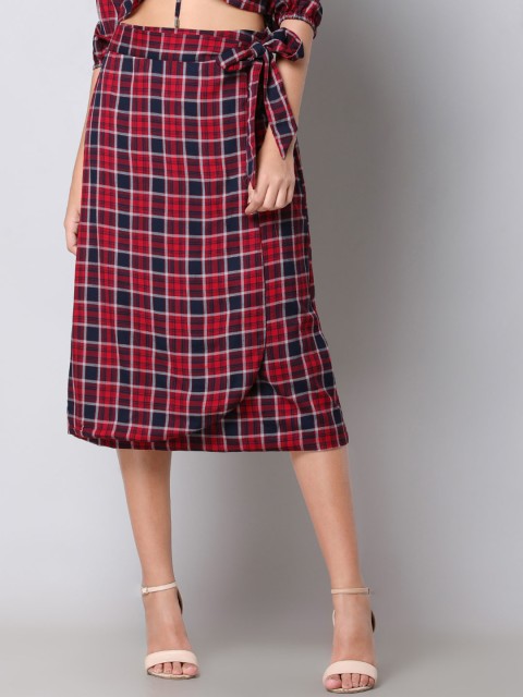 

FabAlley Women Red & Navy Blue Checked Wrap Skirt