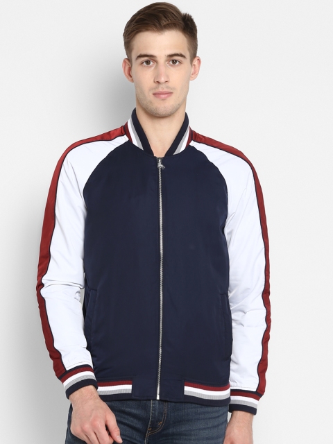 

Red Tape Men Navy Blue Colourblocked Bomber Jacket