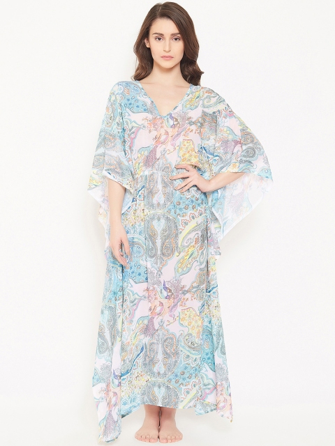 

Clovia Women Blue Printed Kaftan Style Cover-Up Beachdress RW0029P19O