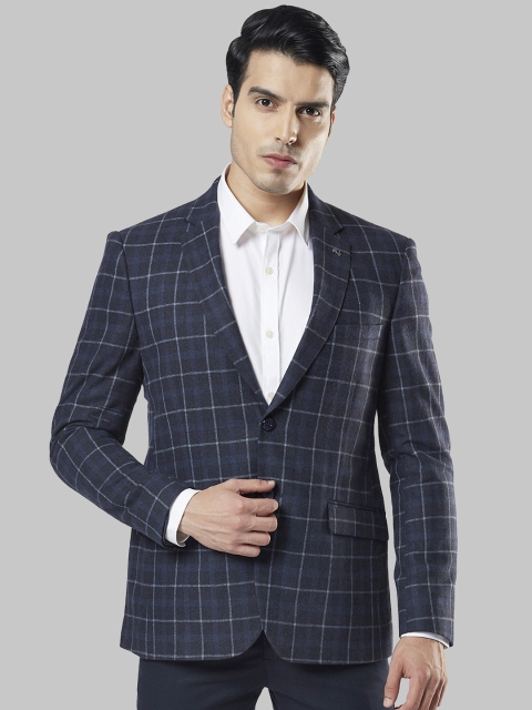 

Next Look Men Blue Checked Single-Breasted Blazer