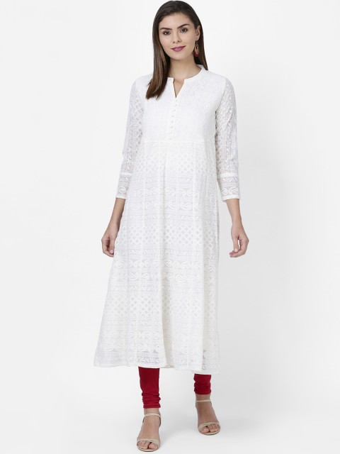 

Soch Women White Embroidered Anarkali Kurta